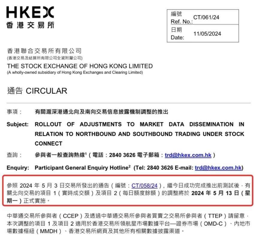mt5软件-港交所：北向交易的实时成交额和每日额度余额的调整将于5月13日正式实施